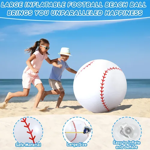 Miniatura 3 de Meooeck 2 pelotas inflables gigantes de béisbol de 40 pulgadas para playa, pelotas deportivas inflables de béisbol blanco, juegos de piscina