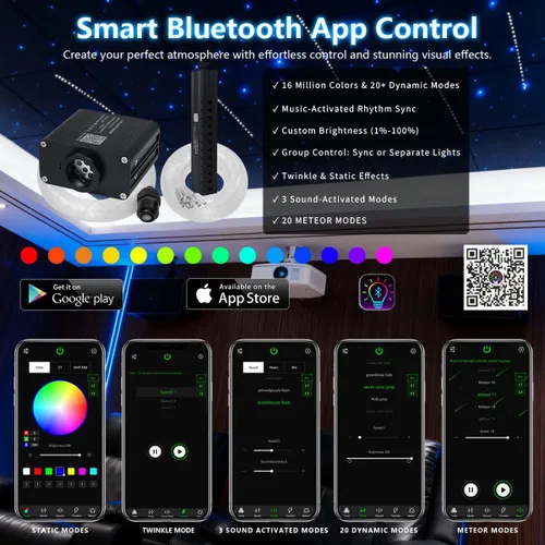 Miniatura 5 de Starlight Kit de 500 piezas Twinkle de 0.03 pulgadas (6.5 pies/6.6 ft) con meteorito blanco Kit de luces de techo de coche RGBW música