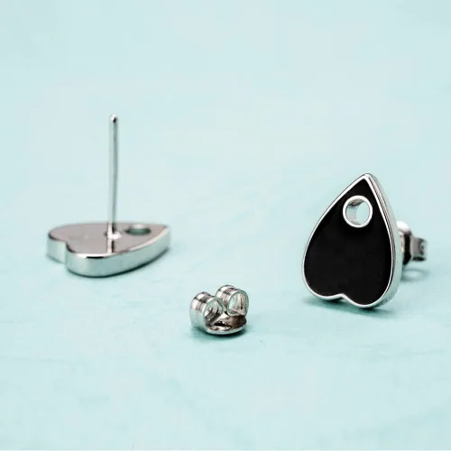 Miniatura 3 de Ouija Planchette - Pendientes de tuerca con forma de bruja talismán, joyería gótica delicada para mujer, color negro