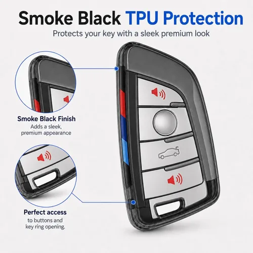 Miniatura 3 de IUIU Funda para llavero color ahumado, protector de llavero negro, funda de TPU premium compatible con BMW serie 1, 2, 3, 5, 6, X1, X2, X3, X5, X6