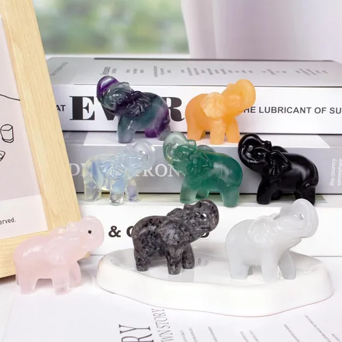 Miniatura 4 de Escultura de elefante de cristal de obsidiana negra de 2 pulgadas, hecha a mano, piedra curativa, figura de animal, decoración espiritual