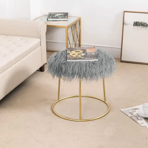 Miniatura 2 de Adeco Sillas de tocador grises esponjosas de 16 pulgadas de altura para sala de maquillaje, sillas pequeñas de piel sintética mullida para niñas