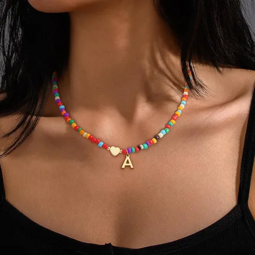 Miniatura 4 de Regalos de Navidad para nietos, adolescentes, niñas y mujeres, collar de cuentas coloridas con inicial, regalos de moda, gargantilla con letras