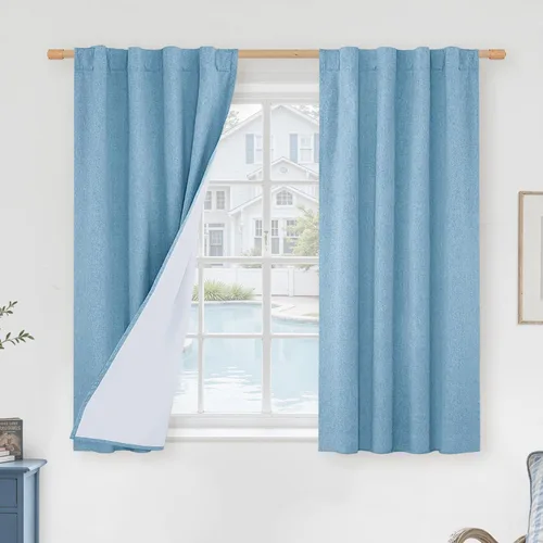 Miniatura 51 de LAMIT Cortinas de lino natural 100 % opacas para ventana, para dormitorio, 45 pulgadas, cortinas térmicas con textura de lino estilo granja