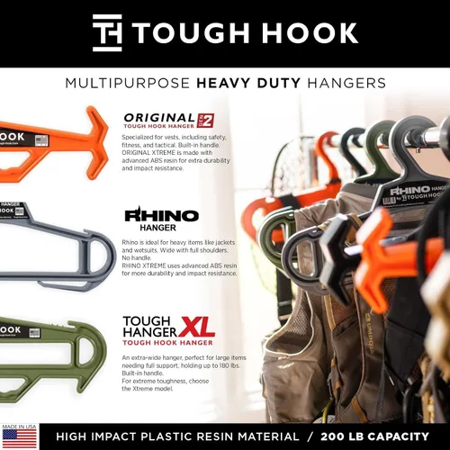 Miniatura 6 de Rhino Tough Hook - Perchas de ropa resistentes – Percha de grado militar para armadura corporal – Perchas de traje de capacidad de 200 libras – El