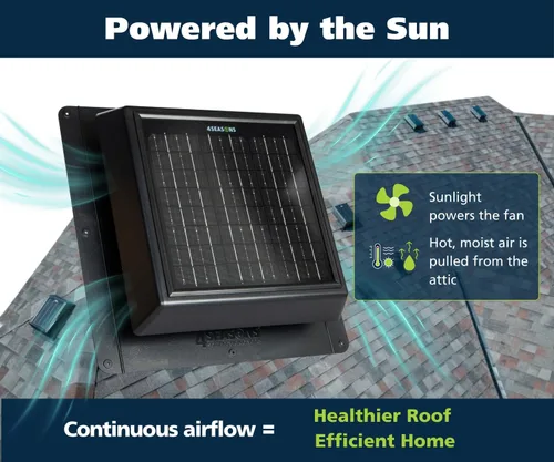 Miniatura 5 de Ventilador solar de ventilación 4SEASONS para ático – 400 CFM de flujo de aire, hasta 500 pies cuadrados, panel solar de 12 W, certificado CSA A93