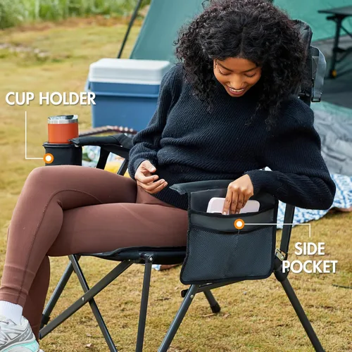 Miniatura 9 de Portal Silla de camping con soporte lumbar para adultos, plegable, portátil, respaldo alto, de gran tamaño, 400 libras