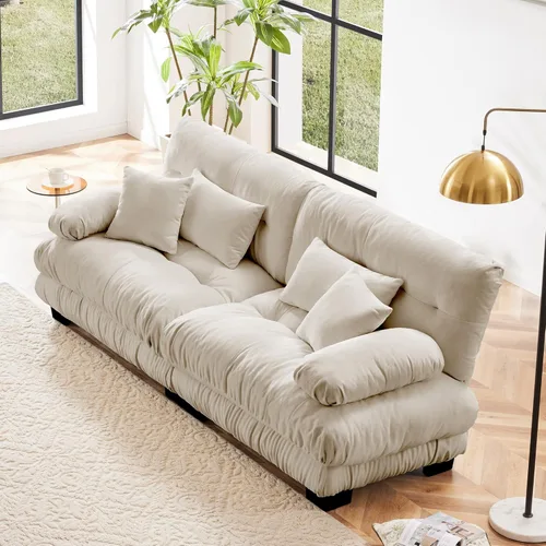 Miniatura 60 de Otomana beige para sofá modular modular, sofá individual, asiento otomano para sofá modular convertible, sofás de terciopelo para sala de estar