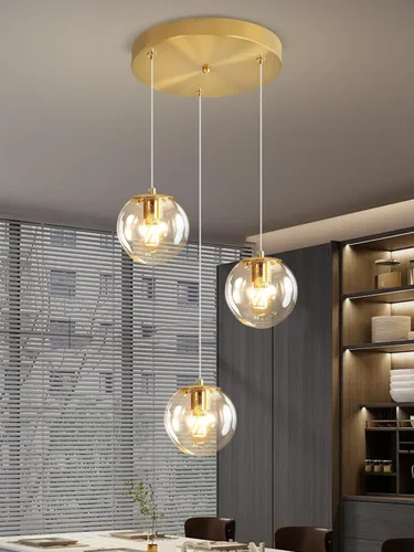 Miniatura 58 de ykolupty Escalera LED de 10 luces LED moderna con globo de cristal, lámpara colgante grande para techos altos, accesorios de iluminación de entrada