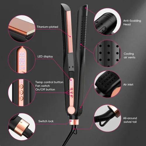 Miniatura 2 de SKIMI Airflow Styler, plancha de pelo de titanio alisadora de cabello plana, rizador de pelo profesional con tomas de aire de enfriamiento