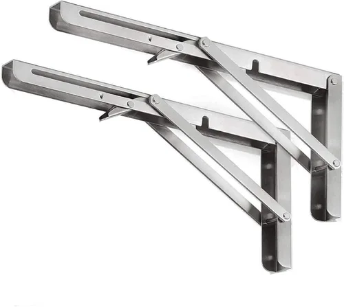 Miniatura 9 de Jolitac Soportes plegables de pintura negra de 10 pulgadas – Soporte de estante plegable de metal resistente para mesa de banco, bisagra de estante