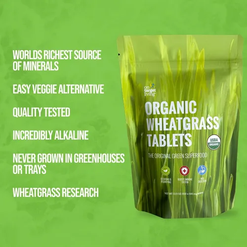 Miniatura 3 de On Target Living Tabletas de hierba de trigo - 500 tabletas USDA Organic