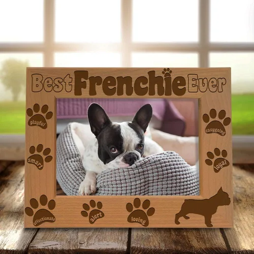 Miniatura 2 de KATE POSH Best Frenchie Ever - Marco de fotos de madera natural grabado, marco de fotos de bulldog francés, regalos conmemorativos para mascotas