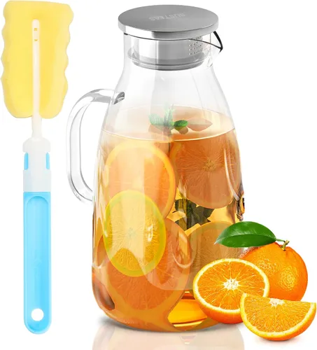 Miniatura 9 de SUSTEAS Jarra de Vidrio de 1.5 Litros 51oz con Tapa, Fácil de Limpiar, Jarra de Agua de Vidrio Resistente al Calor con Asa para Bebidas