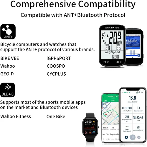 Miniatura 5 de Wireless Bike Computer GPS Bundle, Speedometer & Odometer, Cadence Sensor, Auto Backlight & Auto Stop, IPX7 Waterproof, 2.6" LCD Display