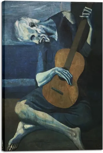 Miniatura 8 de Wieco Art Lienzo impreso con texto en inglés "The Old Guitarist" de Pablo Picasso, lienzo abstracto para decoración de pared y decoración de oficina