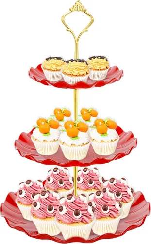 Miniatura 8 de BACUTHY Soporte para magdalenas de 3 niveles, toalla de soporte para pastel de plástico con bandeja de servicio escalonada para magdalenas, donuts