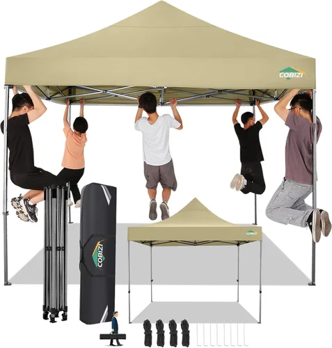Miniatura 16 de COBIZI Toldo desplegable de 6.6 x 6.6 pies sin pared lateral, toldo resistente UPF 50+ para todas las estaciones, resistente al viento e Azul