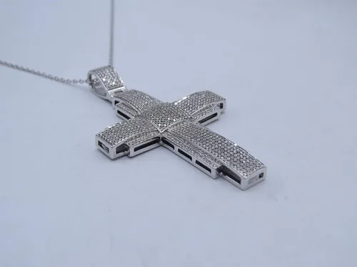 Miniatura 3 de Dazzlingrock Collection Colgante de cruz religiosa Hip Hop con diamante blanco redondo de 1.00 quilates (ctw) para hombre, plata de ley, Diamante