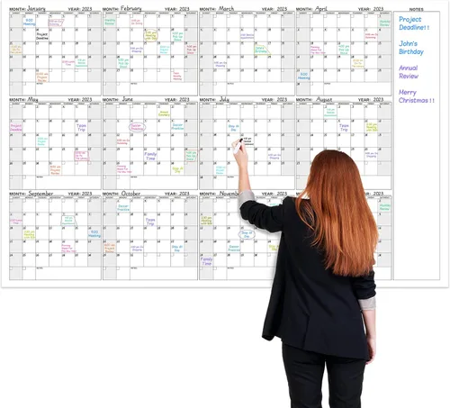 Calendario grande de pared de borrado en seco – Calendario de pared anual de borrado en seco, 37 x 57,9 pulgadas, agenda en blanco sin fecha de 12