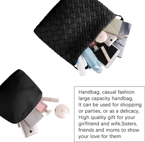 Miniatura 5 de PoVwlty Bolso tejido para mujer, de cuero vegano, bolso de viaje grande, bolso de hombro hecho a mano retro