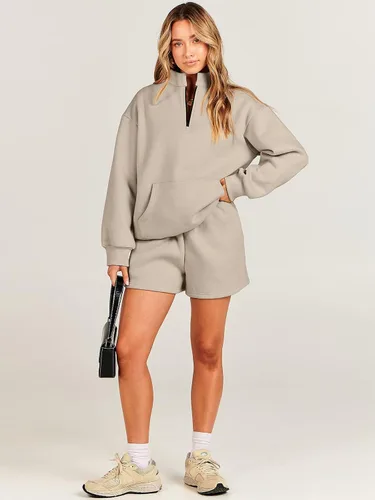 Miniatura 9 de ANRABESS Conjunto de 2 piezas para mujer, sudadera y pantalones cortos, de gran tamaño, casual, conjunto de sudadera para descansar, conjunto