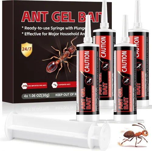Cebo de gel para hormigas de 4 tubos, uso en interiores y exteriores, mantiene alejadas a la mayoría de las principales especies de hormigas,