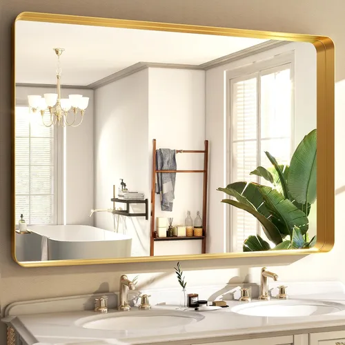 Miniatura 26 de Espejo de baño negro de 36 x 24 pulgadas, moderno espejo rectangular negro para pared con esquinas redondeadas, espejos de baño para tocador, espejo