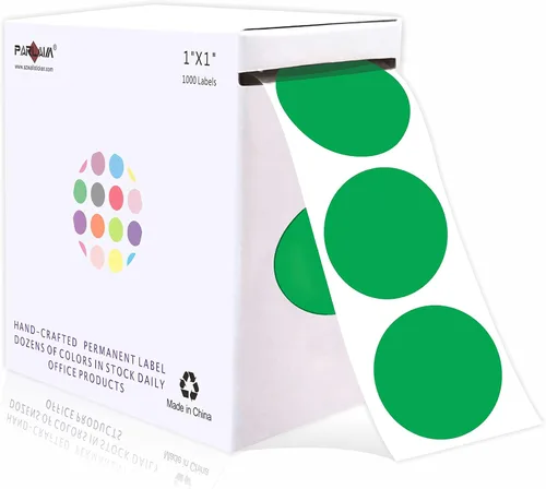 Miniatura 40 de PARLAIM Pegatinas adhesivas permanentes redondas de 1 pulgada con código de color en forma de puntos, 1000 por rollo, caja dispensadora de Azul