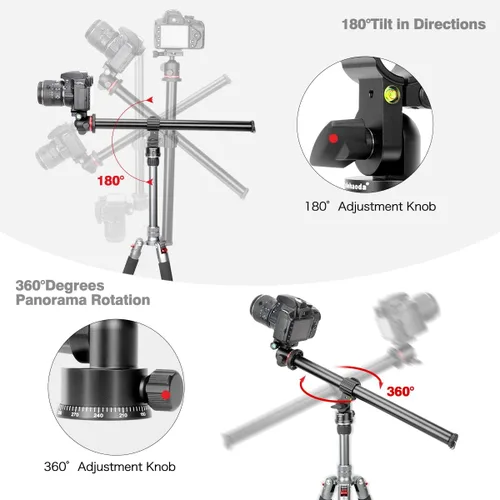Miniatura 3 de Koolehaoda Brazo de extensión de trípode de 16.5" con columna central horizontal, extensión de boom de 28mm con base giratoria rotativa de 360°