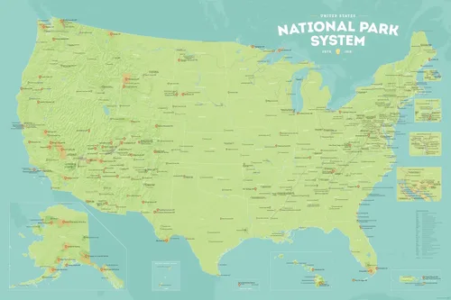 Miniatura 14 de Mapa de unidades del Sistema de Parques Nacionales de Estados Unidos 24x36 (Tierra Natural)