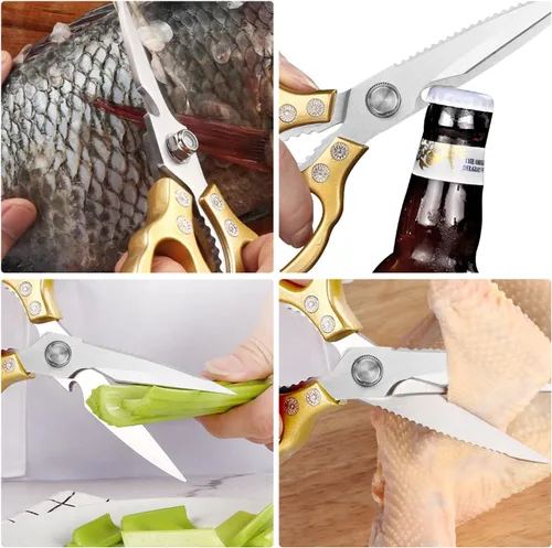 Miniatura 4 de AWinjoy Tijeras de cocina, resistentes y afiladas aptas para lavavajillas, accesorios de cocina para cortar carne, pollo, pescado, aves de corral