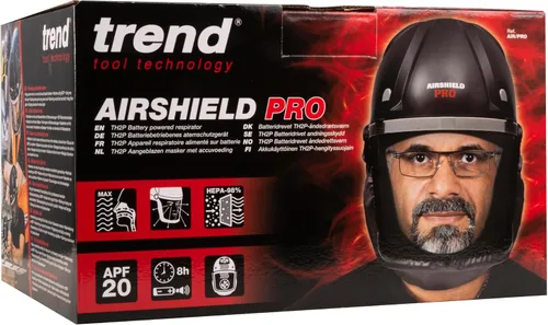 Miniatura 5 de Trend Airshield Pro Visera completa, Protector contra el polvo, Máscara con circulación de aire alimentada por batería para carpintería, AIR/PRO