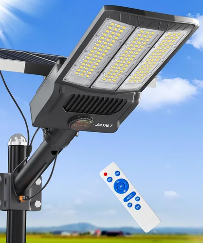 JAYNLT Y-9000W Luces solares de calle al aire libre, 6500 K de alto lumen solar de estacionamiento luces comerciales, grandes luces de inundación