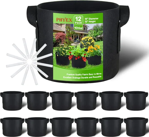 Miniatura 8 de Paquete de 12 bolsas de cultivo no tejidas de 1 galón, macetas de tela de aireación resistentes con asas duraderas, vienen con 12 etiquetas