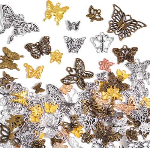 stino - 100 g de dijes colgantes de metal para hacer joyas, lote de dijes bañados en plata y oro para pulseras, collares y manualidades, dijes de