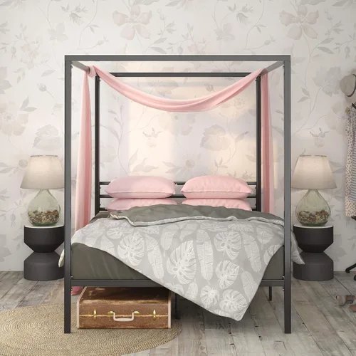 Miniatura 2 de Zinus Patricia Armazón de Cama con Plataforma de Dosel de Metal Negro, Base de Colchón con Soporte de Listones de Acero, No Necesita Somier, Fácil