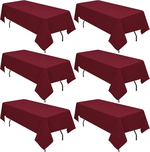Miniatura 70 de Paquete de 10 manteles de poliéster de 60 x 102 pulgadas, manteles de poliéster beige para mesas rectangulares de 6 pies, resistentes a las manchas