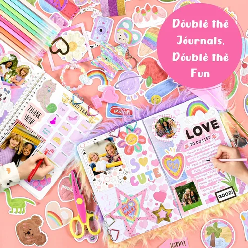 Miniatura 2 de Paquete de 2 Kits de Diario DIY para Niñas de 8-12, 13, 14 Años, Regalos de Cumpleaños para Niñas Adolescentes, 110 Piezas de Lindos Suministros
