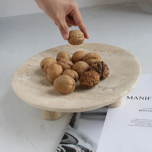 Miniatura 4 de Nawgnail Frutero de travertino hecho a mano para encimera de cocina de 10 pulgadas, cuenco decorativo grande para decoración del hogar, moderno