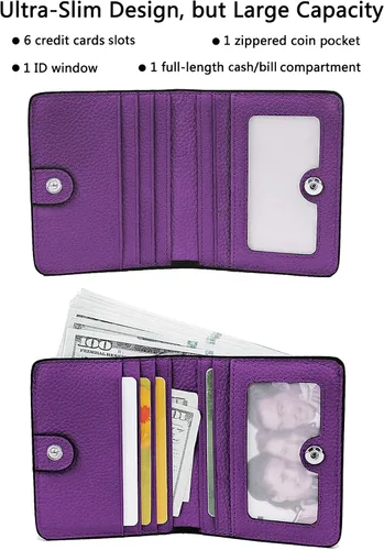 Miniatura 2 de BIG SALE-AINIMOER billetera de bolsillo pequeña con cremallera, plegable, compacta de cuero con bloqueo por identificación por radiofrecuencia