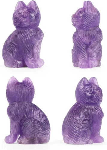 Miniatura 4 de Artistone Estatua de gato de cristal de amatista de 2 pulgadas, diseño de gatito sentado a mano, tallada a mano, escultura de cristal curativo