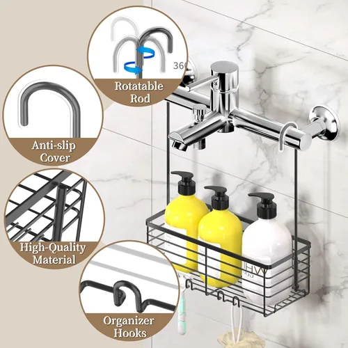 Miniatura 2 de DELLAN Estante de Ducha Colgante, Organizador de Ducha Colgante para Baño, Estante de Ducha con Ganchos sobre la Puerta, Caddy de Ducha para Baño