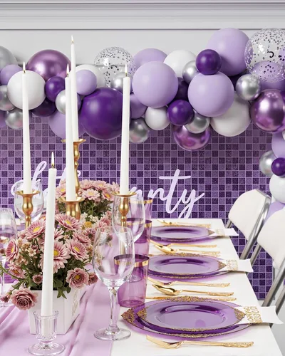 Miniatura 4 de Nervure Juego de 175 platos de plástico morado transparente, juego de platos de fiesta morados para 25 invitados, incluye 25 platos de cena, 25