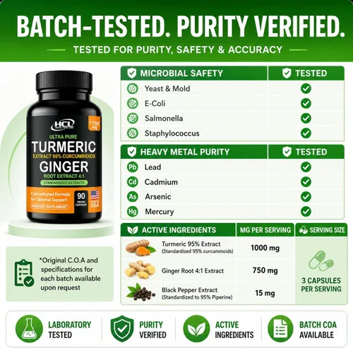 Miniatura 12 de Curcumina de cúrcuma con jengibre, fórmula de alta potencia de 1750 mg con 95% de curcuminoides estandarizados y extracto de jengibre, pimienta