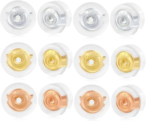 Miniatura 8 de 14 piezas de aretes de goma de oro de 18 quilates para orejas caídas, soportes de silicona transparente para aretes pesados