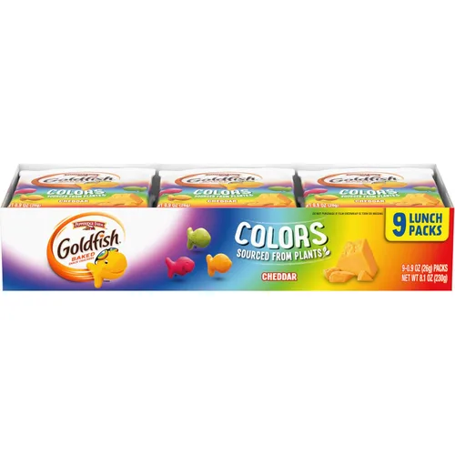 Goldfish Colors Cheddar Crackers, paquete de aperitivos, 0.9 onzas, bandeja de paquete múltiple de 9 CT