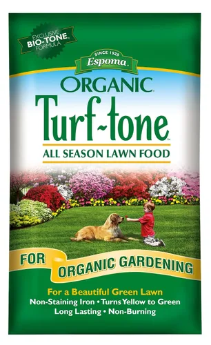 Espoma Turf-Tone - Alimento orgánico para todo el año con hierro y fórmula exclusiva de bio-tono, alimentación de liberación lenta de larga duración