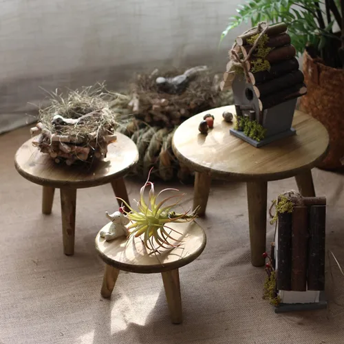 Miniatura 8 de Mini taburete redondo de madera, mesa de soporte para plantas de interior, taburete de madera decorativo, soporte de exhibición moderno