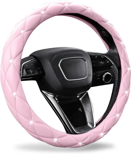 Miniatura 14 de SuperKaKa Funda para Volante Negra y Dorada, Cubierta de Volante de Auto Linda con Diamantes de Imitación Brillantes de Cuero Suave y Cómodo